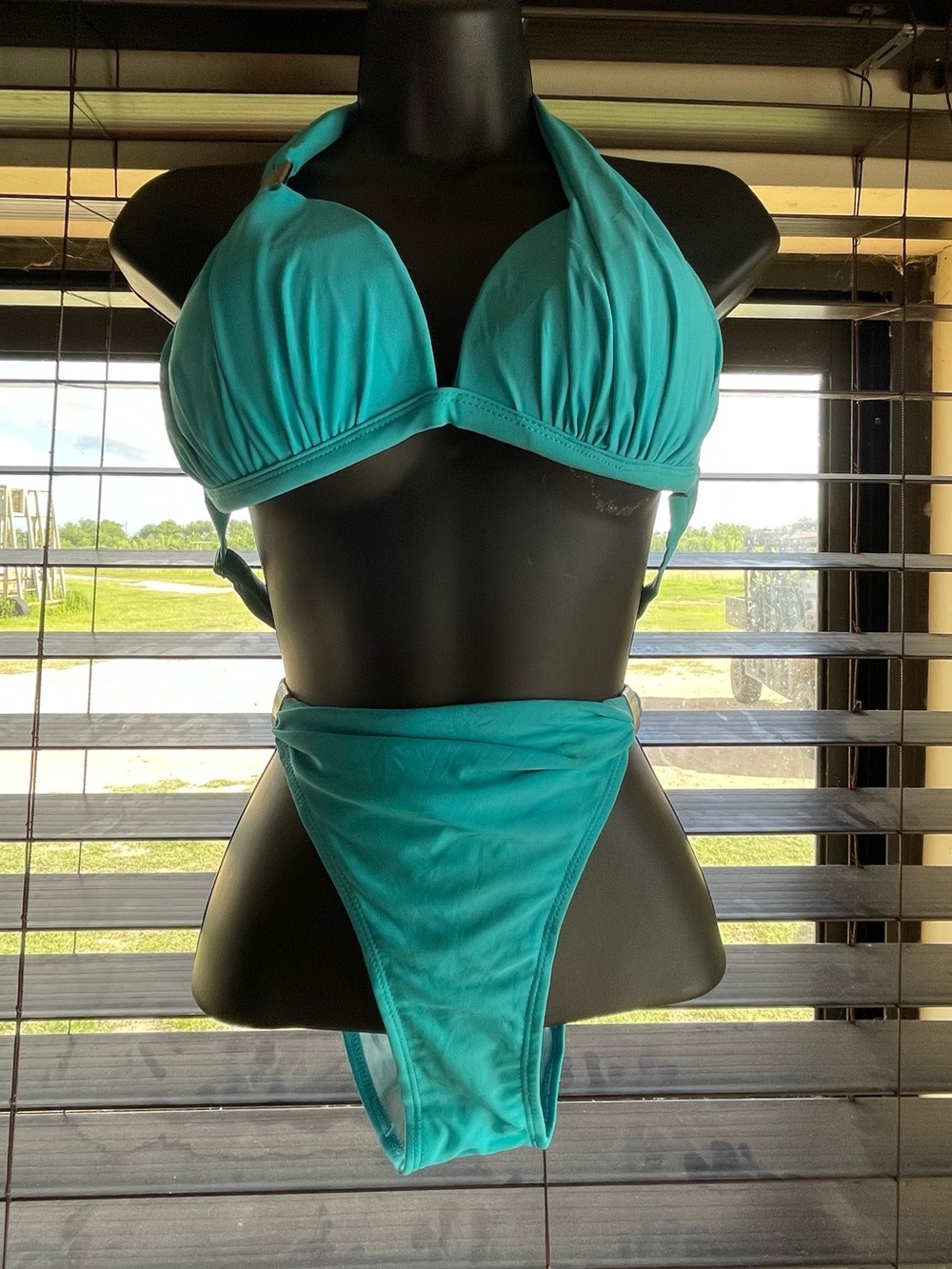 💎Turquoise Teal Padded Halter Bikini Set XL - Silver Hardware - Fast Shipping ⚡️
